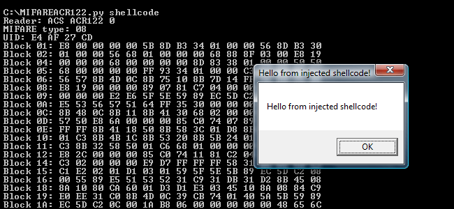 Shellcode On a MIFARE RFID Tag | Didier Stevens